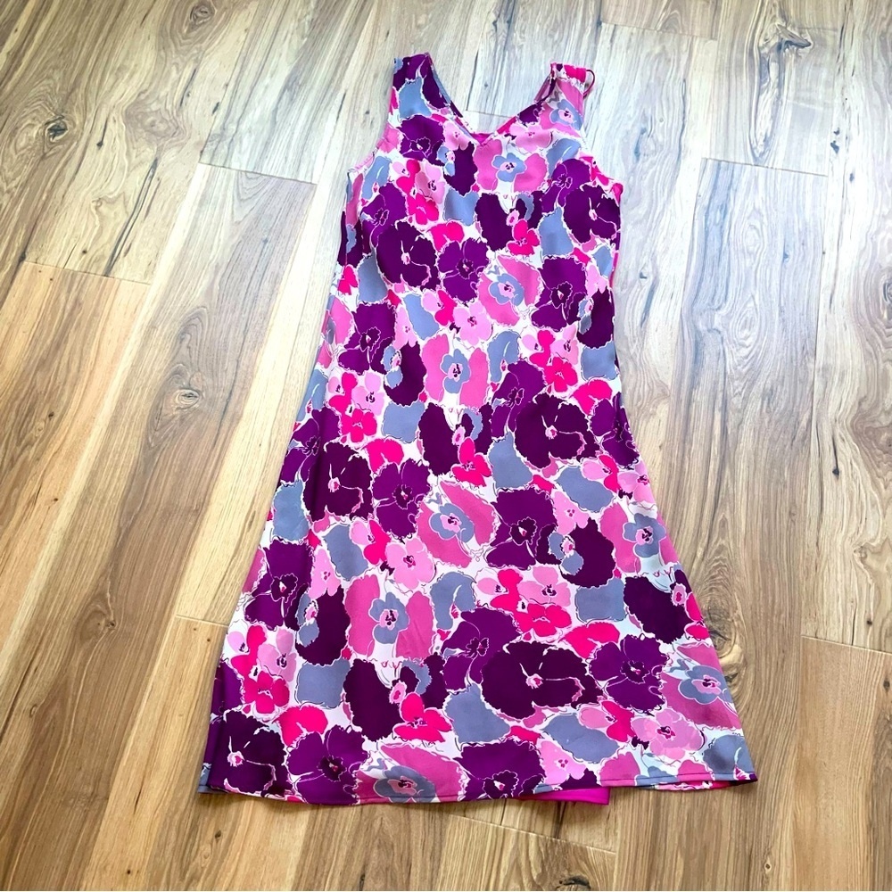 A Wild Thyme Plus Size Floral Sleeveless Dress‎ in Pink and Purple
